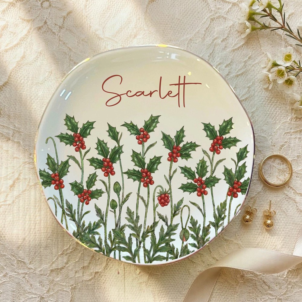 Personalized Birth Flower Jewelry Dish – Custom Watercolor Ring Tray for Birthdays & Bridesmaids