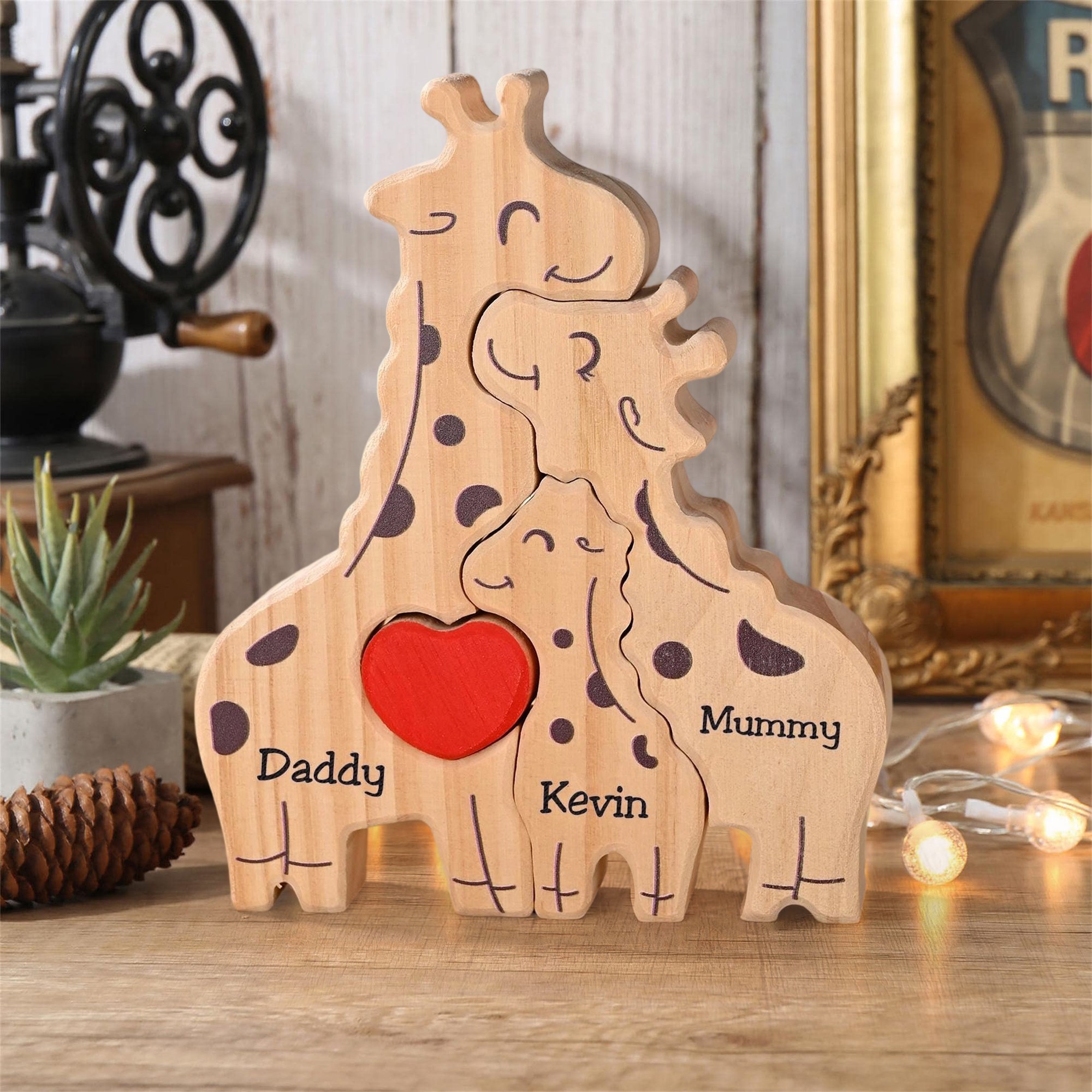 Personalized Wooden Giraffe Family Puzzle with Family Names