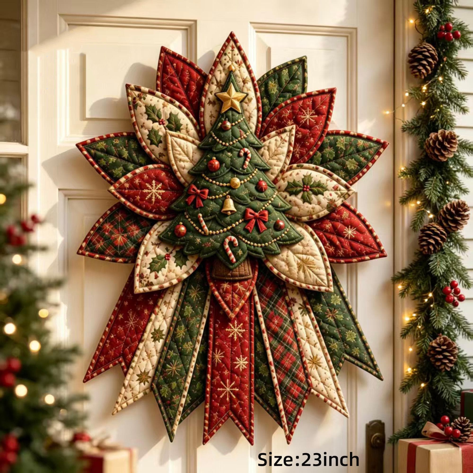 Christmas Quilted Door Hanger Sewing Kit DIY Holiday Patchwork Wreath Craft Kit for Beginners Holiday Gift for Crafters
