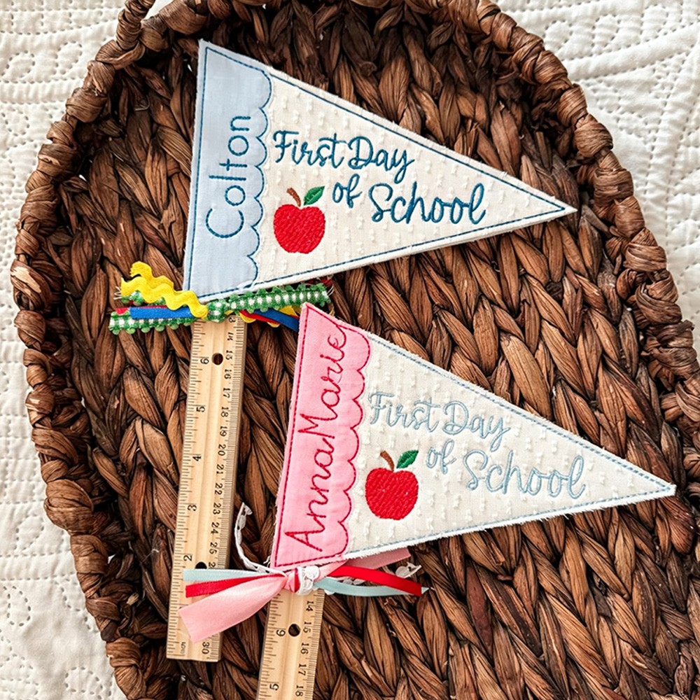 Personalized First Day of School Pennant Flag Custom Name Photo Prop for Kids Back to School Gift