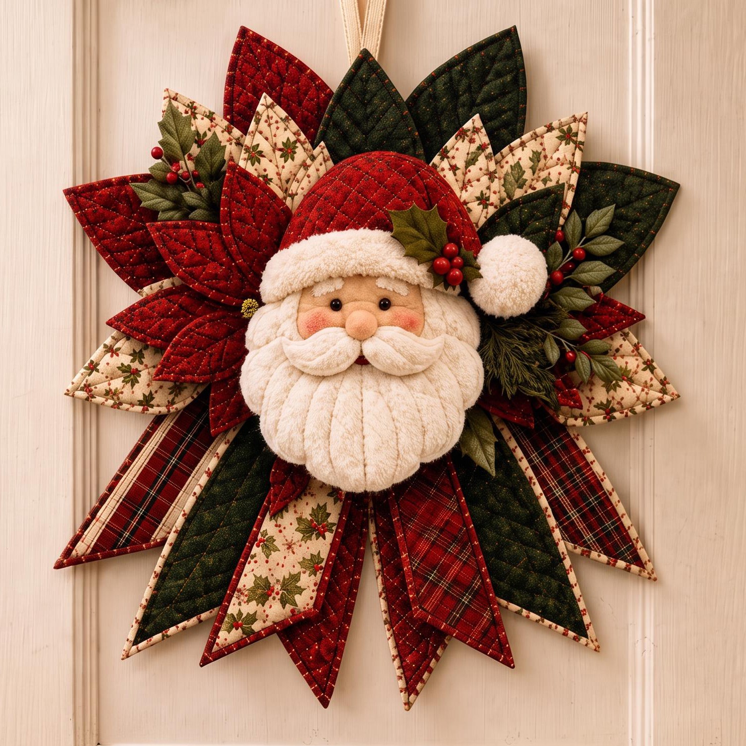 Christmas Quilted Door Hanger Sewing Kit DIY Holiday Patchwork Wreath Craft Kit for Beginners Holiday Gift for Crafters