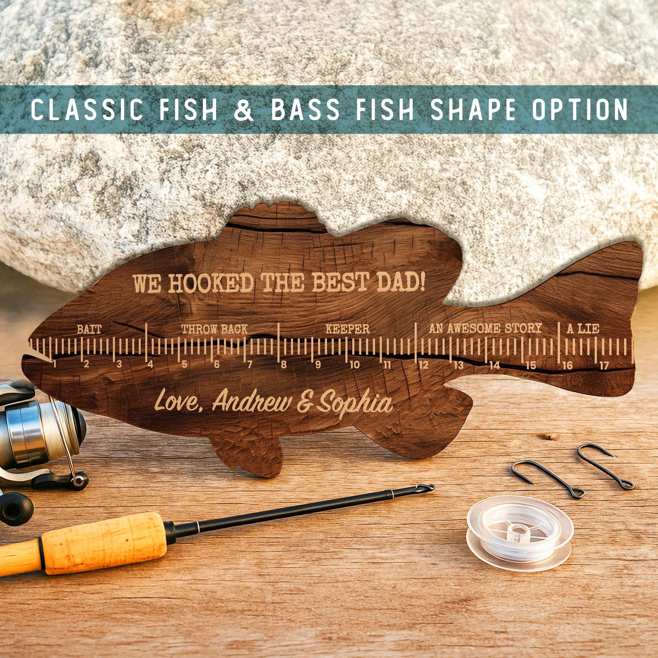 Personalized Fish Ruler for Dad Grandpa Funny Father's Day Fishing Gift