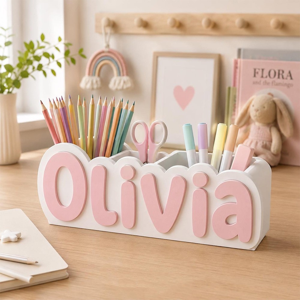 Personalized Name Pencil Holder Custom Desk Organizer for Kids Back to School Gift