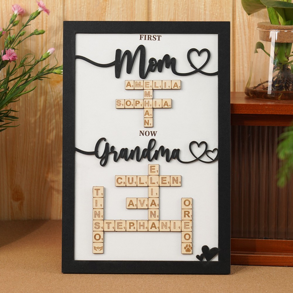 Personalized Mom Crossword Scrabble Wood Puzzle Sign Mothers Day Gift