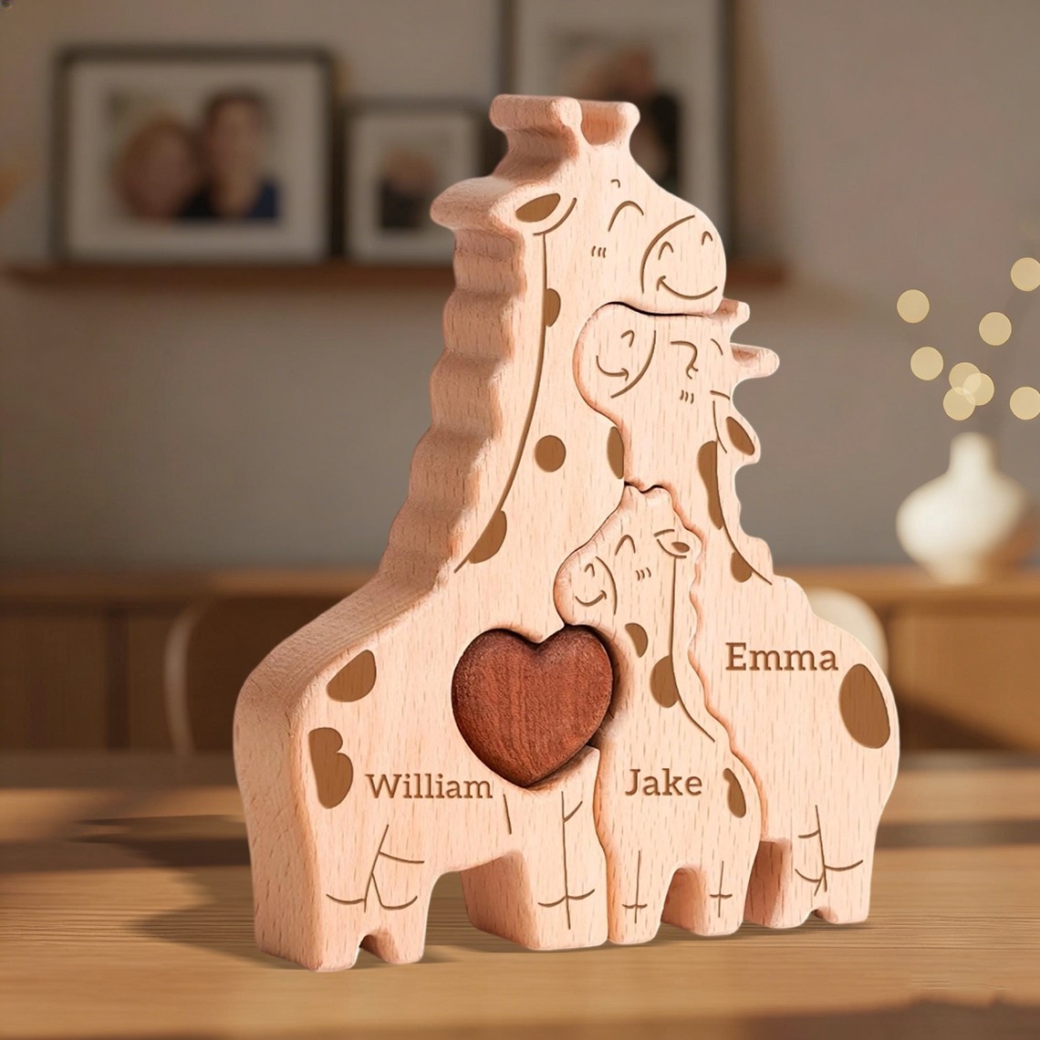 Personalized Wooden Giraffe Family Puzzle with Family Names