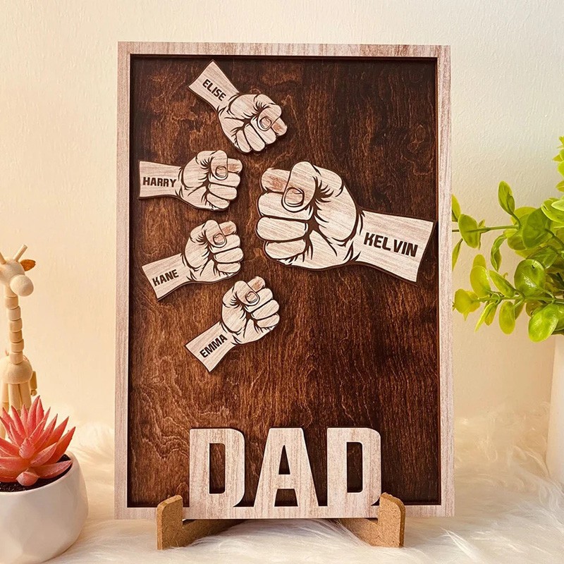 Personalized Dad and Kids Fist Bump Name Sign Father's Day Gift