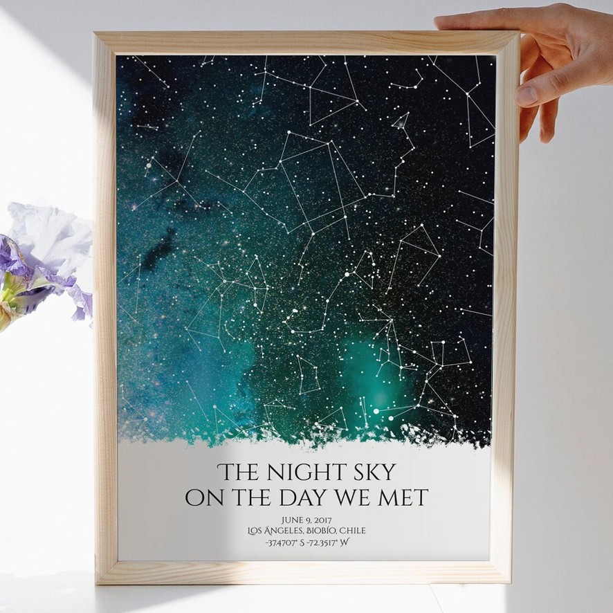 Custom Star Map Night Sky Print by Date Valentine's Day Anniversary Gift 