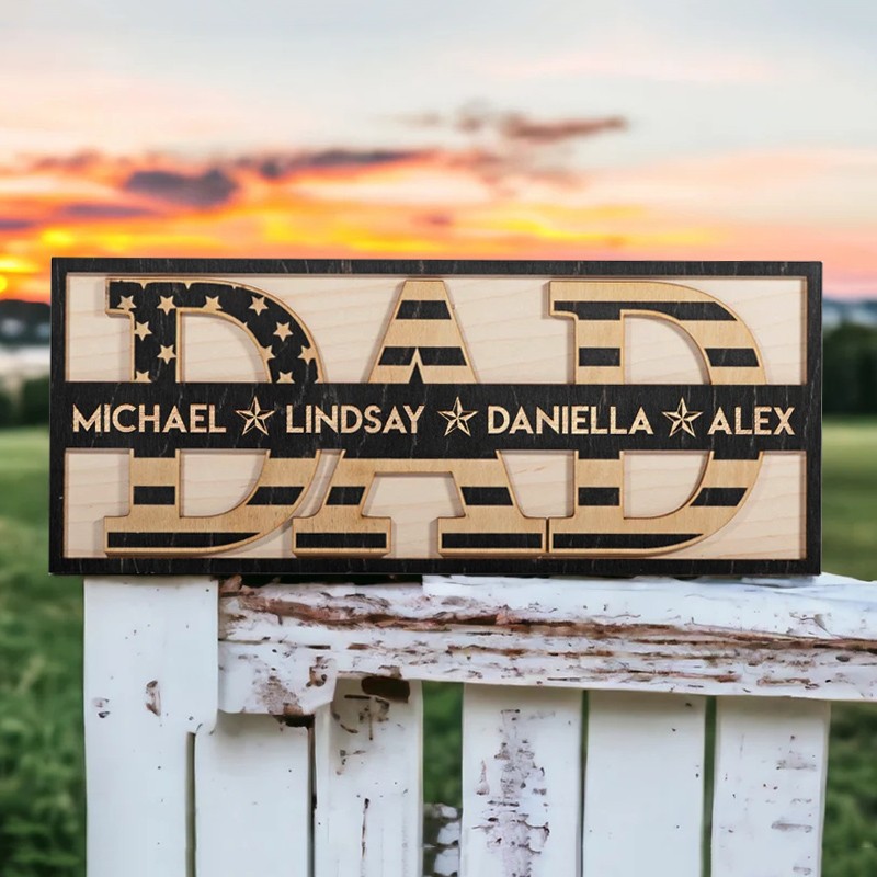 Custom Dad Wood Sign With Kids Names Fathers Day Gift