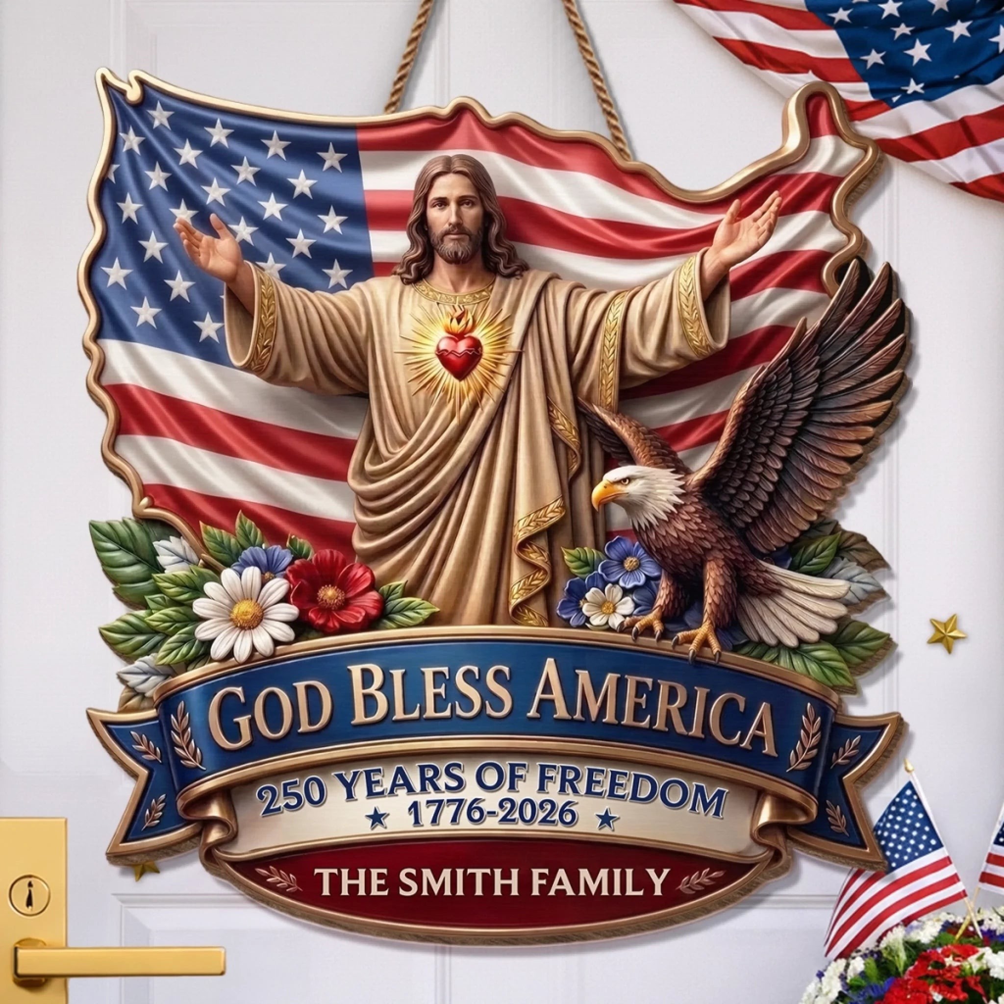 Personalized America 250 Wooden Sign with Family Name – Perfect Patriotic Gift & Home Decor