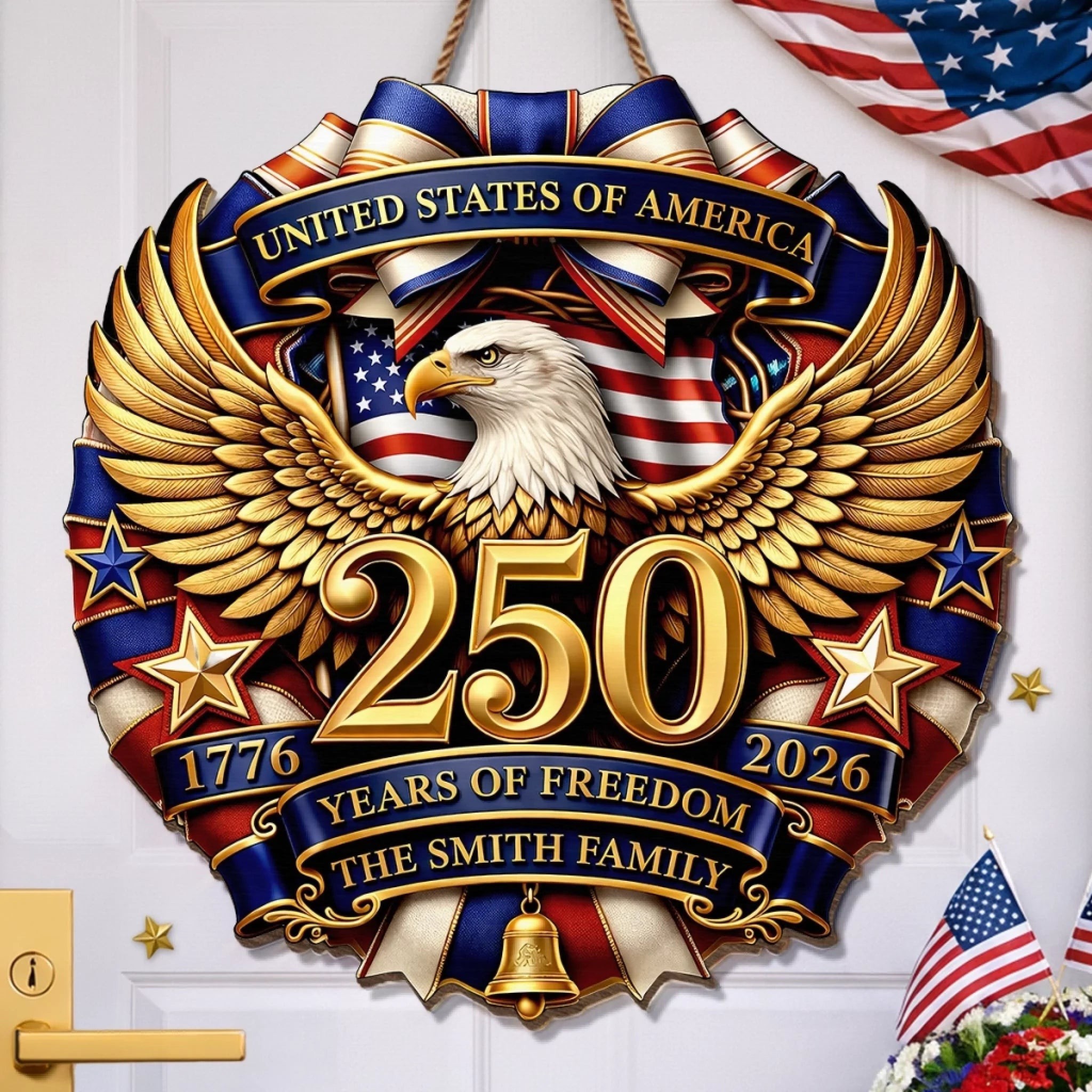 Personalized America 250 Wooden Sign with Family Name – Perfect Patriotic Gift & Home Decor