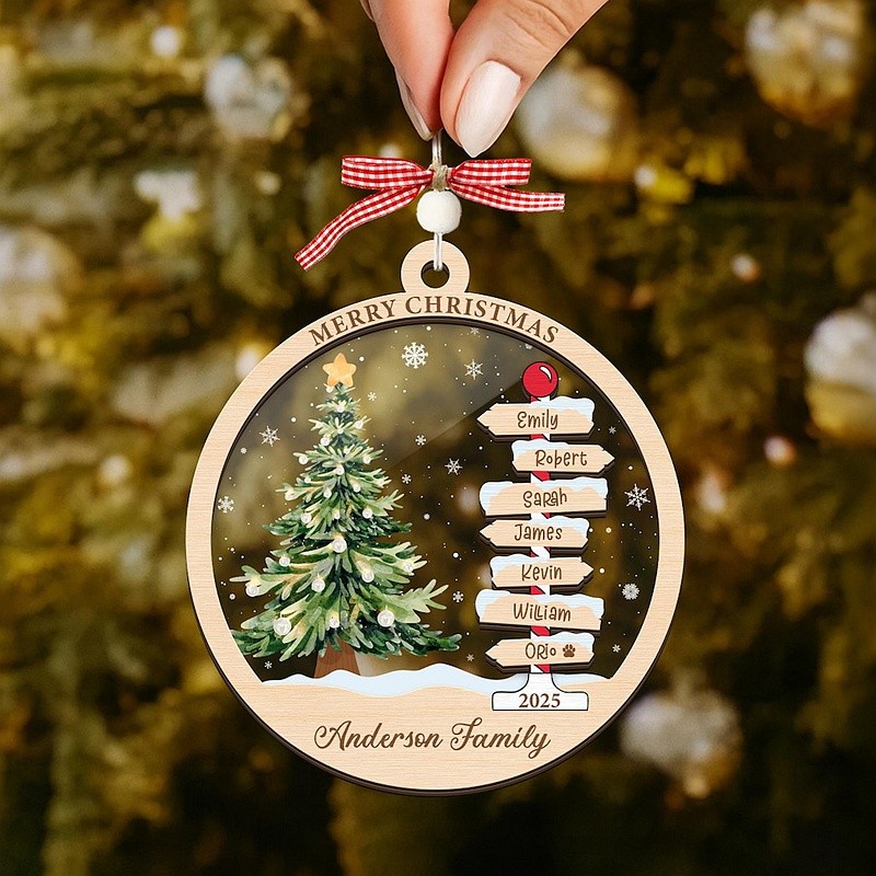Personalized Family Name Christmas Tree Ornaments Holiday Keepsake