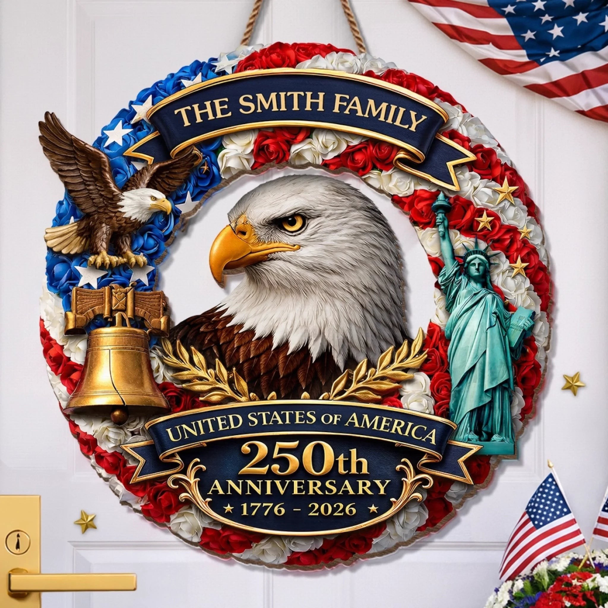 Personalized America 250 Wooden Sign with Family Name – Perfect Patriotic Gift & Home Decor