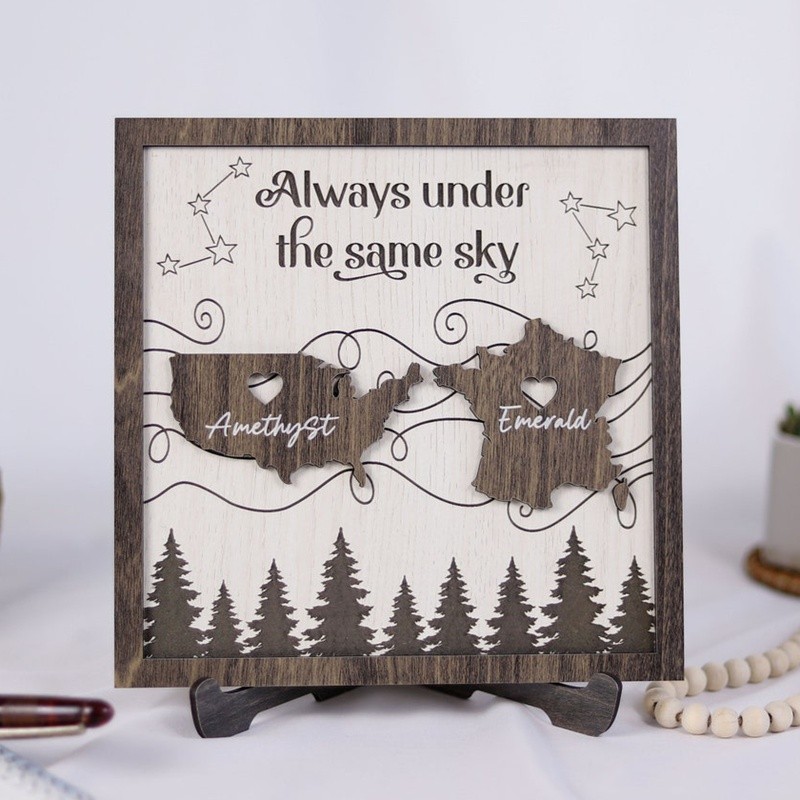 Always Under the Same Sky Personalized Couple Gift Wooden Sign for Valentine's Day Gift Idea