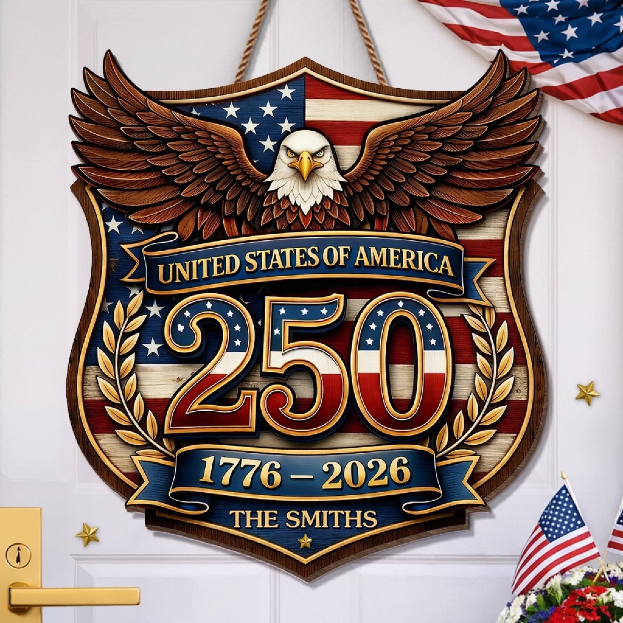 Personalized America 250 Wooden Sign with Family Name – Perfect Patriotic Gift & Home Decor
