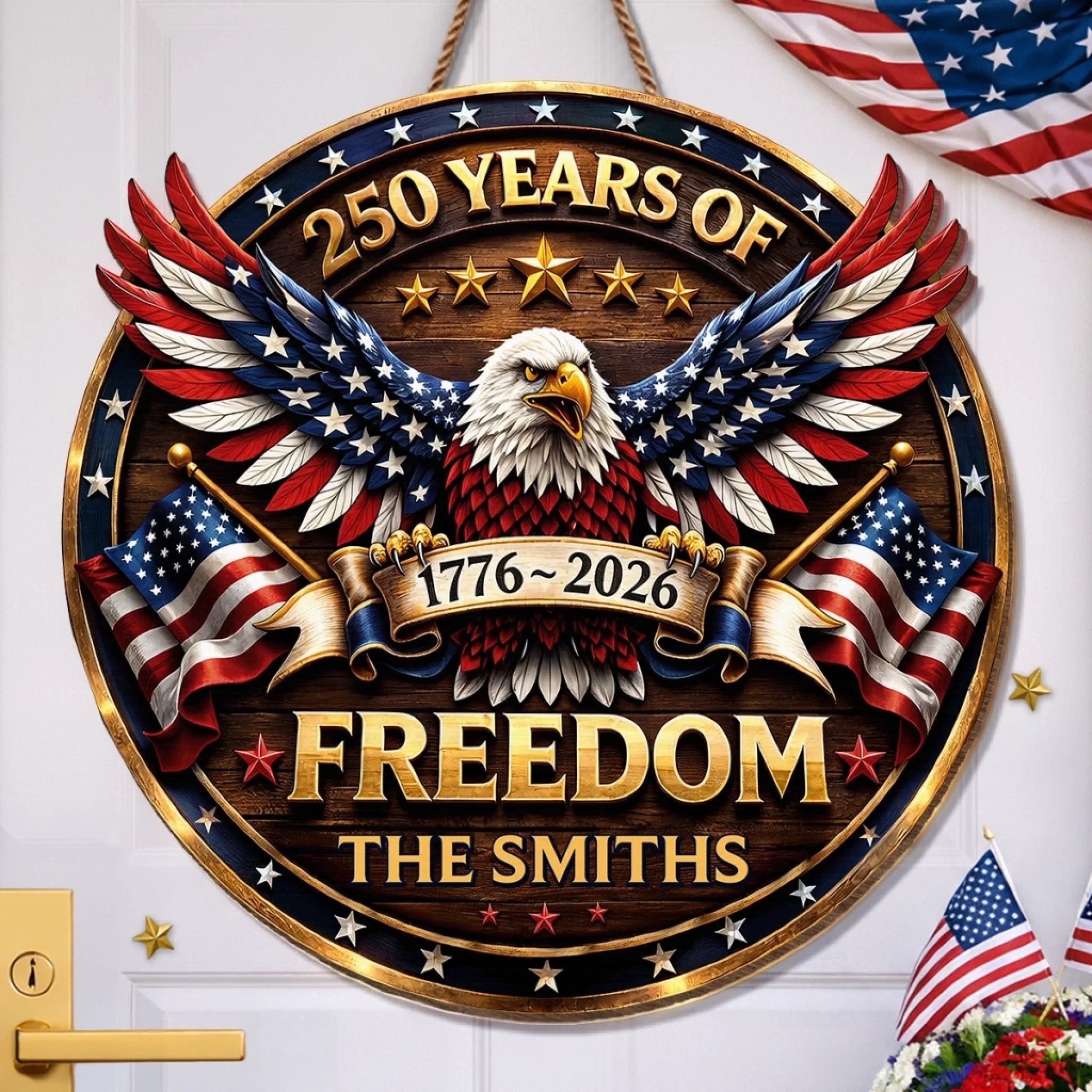 Personalized America 250 Wooden Sign with Family Name – Perfect Patriotic Gift & Home Decor
