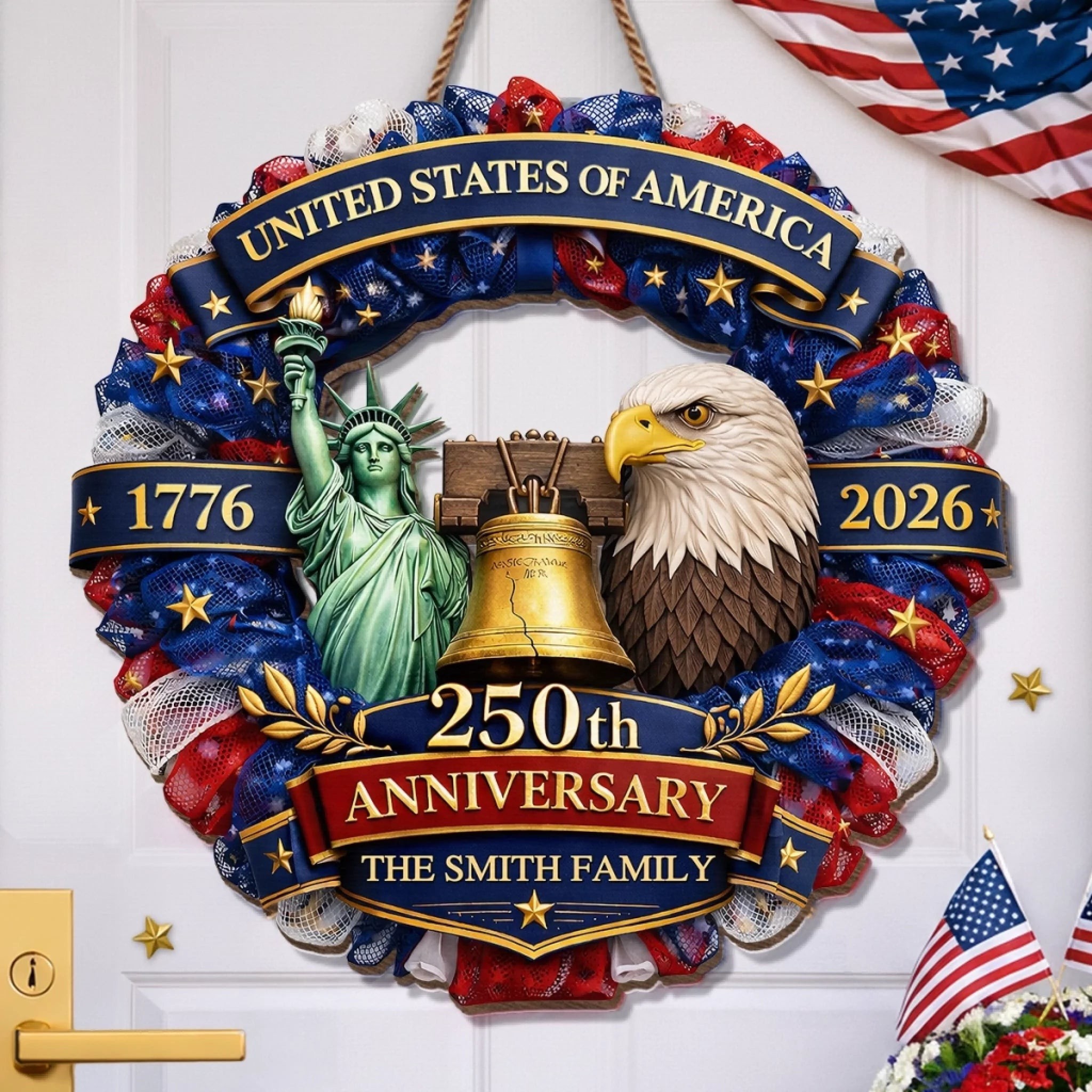Personalized America 250 Wooden Sign with Family Name – Perfect Patriotic Gift & Home Decor
