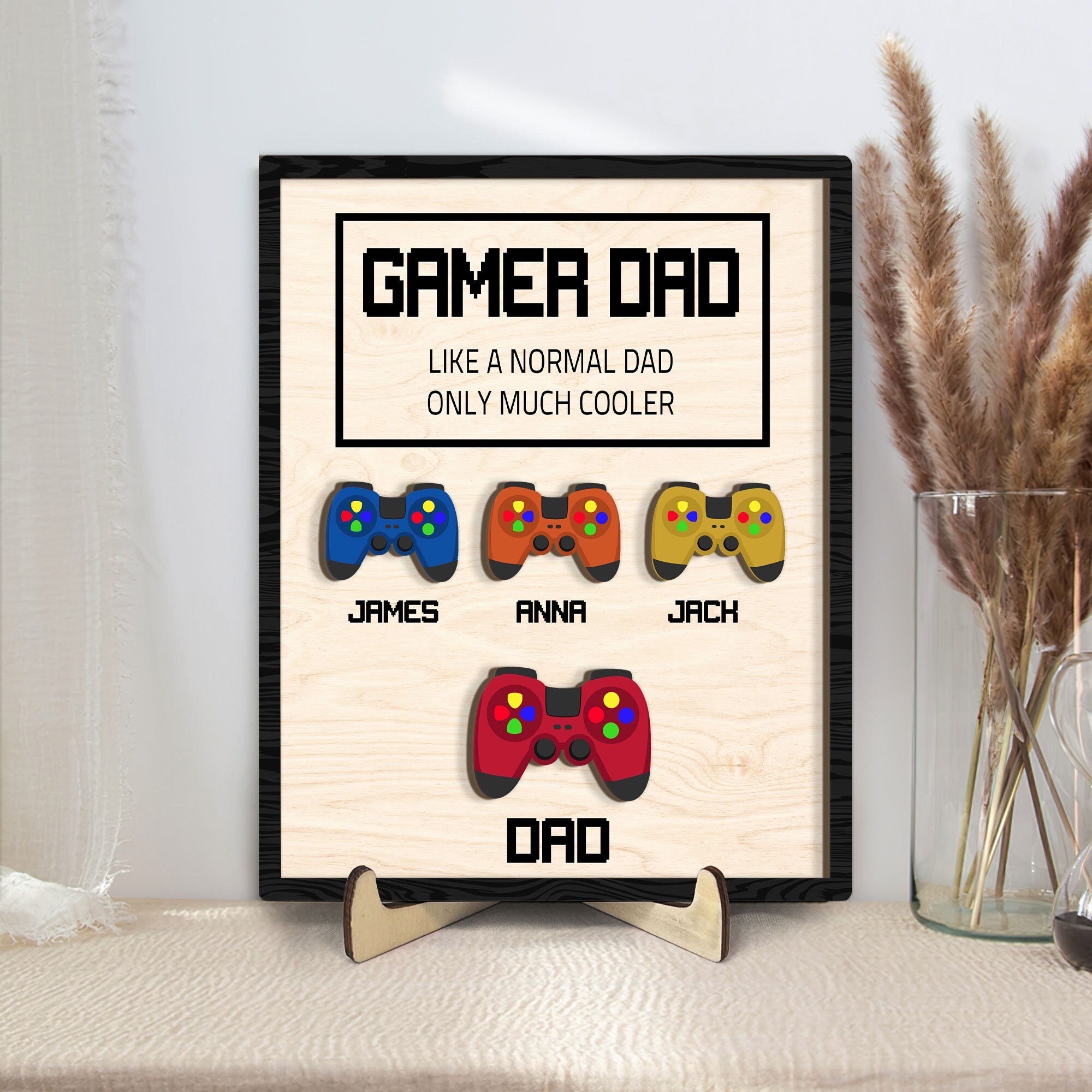 Personalized Gamer Dad Wooden Plaque With Kids Name For Dad Grandpa Father's Day Gift Idea