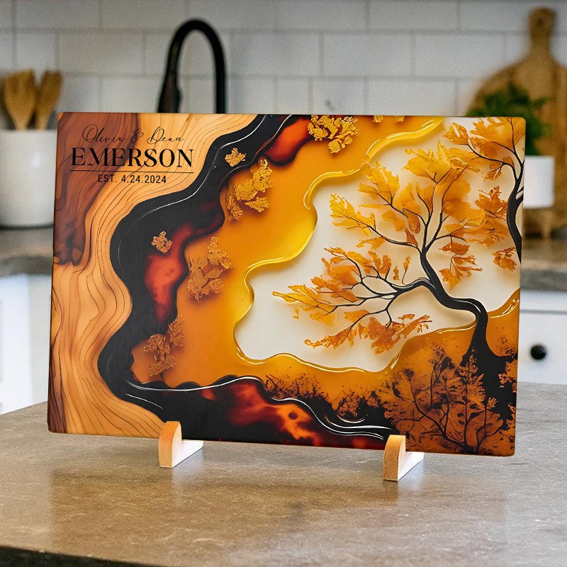 Personalized Pumpkin Resin Fall Glass Cutting Board Custom Thanksgiving Hostess & Autumn Tree Kitchen Decor Gift