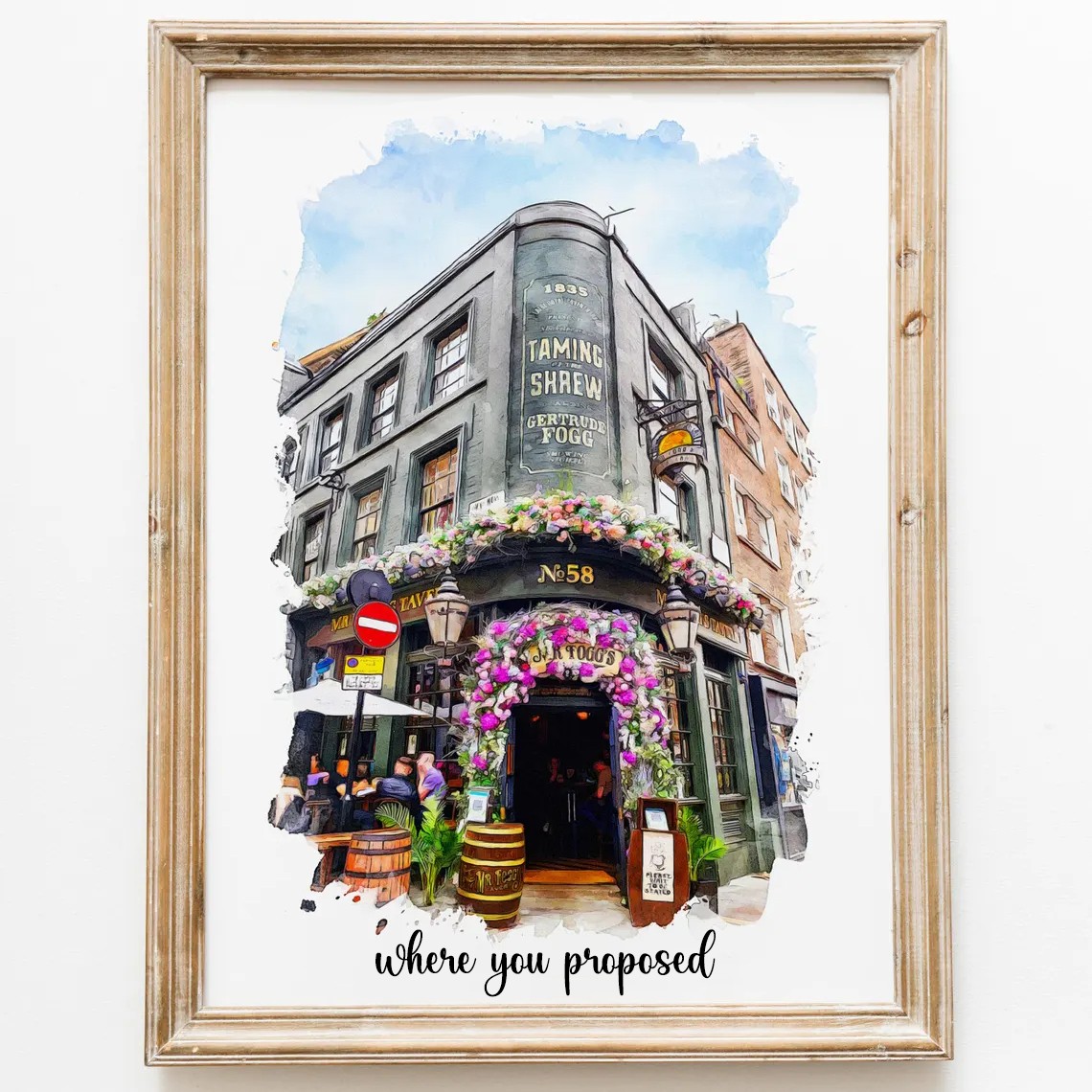 Custom Where We Met Watercolor Painting Sign Anniversary Gift for Couples