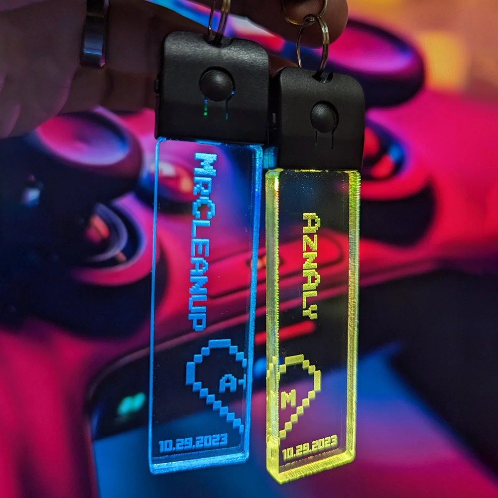 Personalized Gamer Couple LED Keychain Set Valentines or Anniversary Gift for Gamer Husband Boyfriend