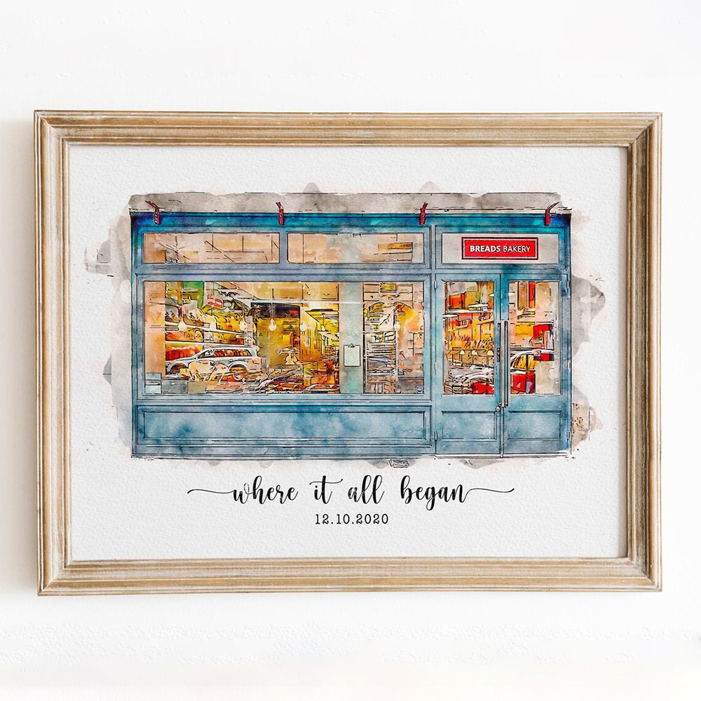 Custom Where We Met Watercolor Painting Sign Anniversary Gift for Couples