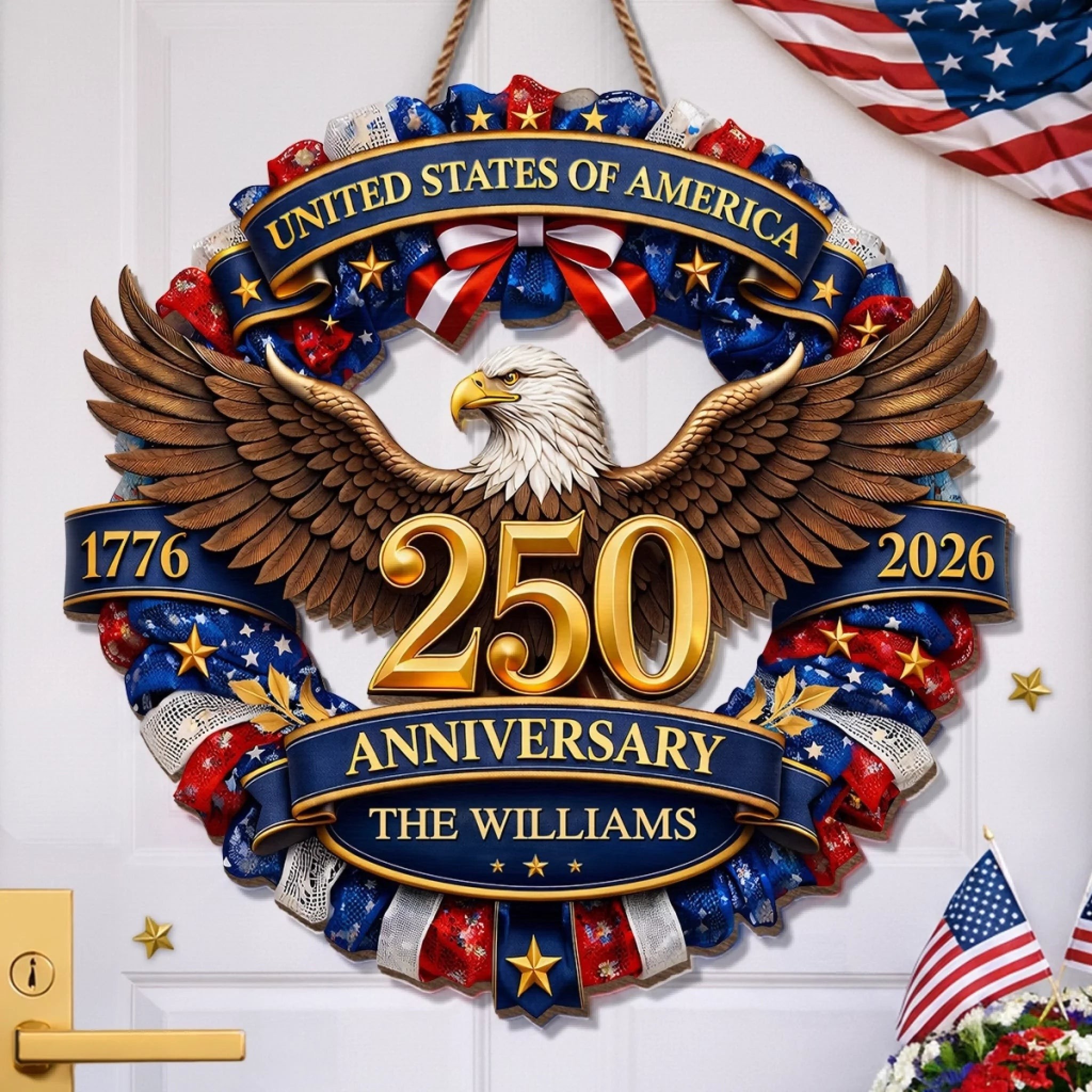 Personalized America 250 Wooden Sign with Family Name – Perfect Patriotic Gift & Home Decor