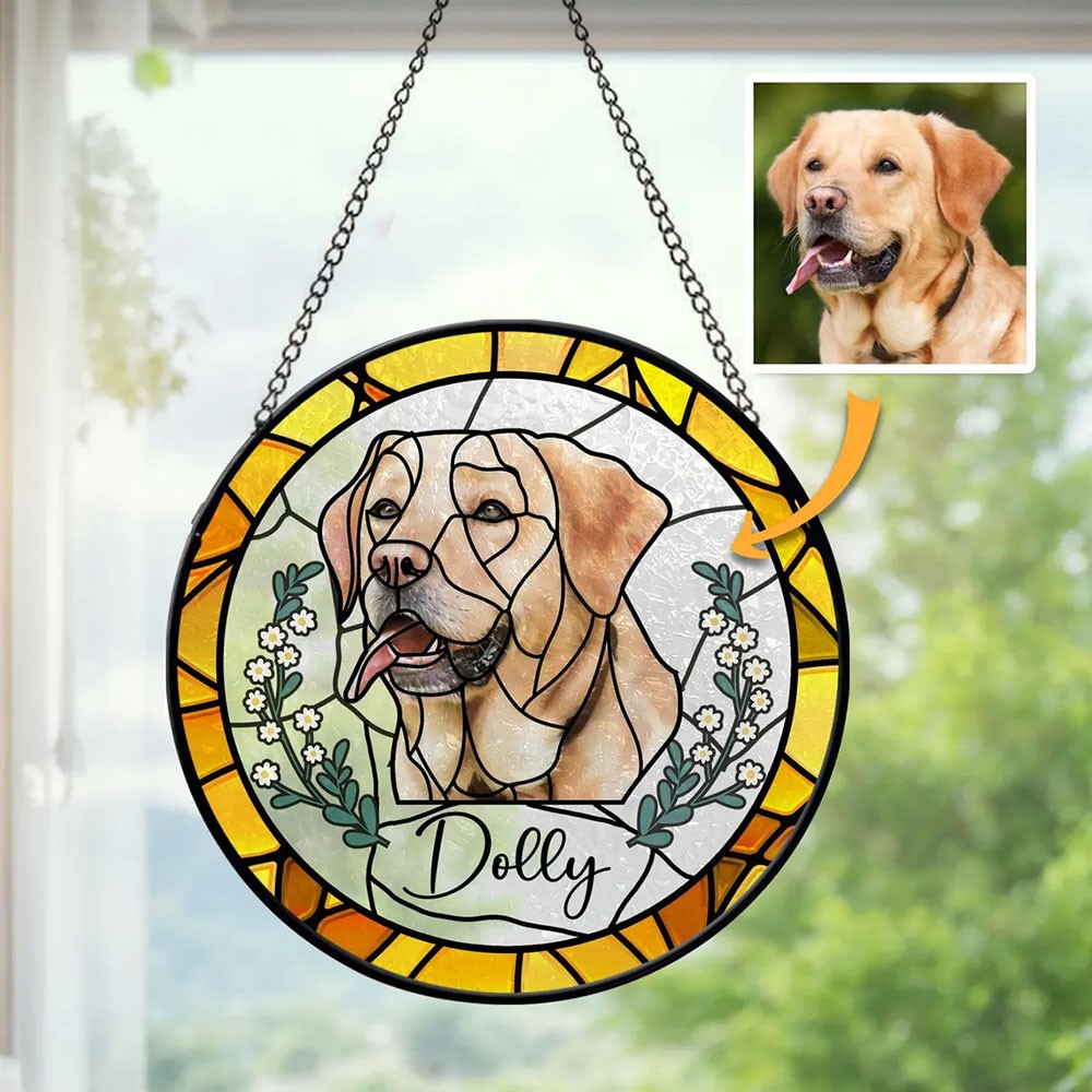 Custom Pet Portrait Stained Glass Suncatcher - Gift for Pet Lovers