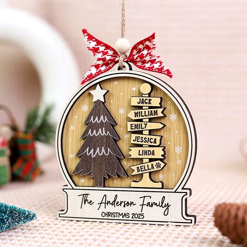 Personalized Wooden Family Name Christmas Ornament Christmas 2025 Decor