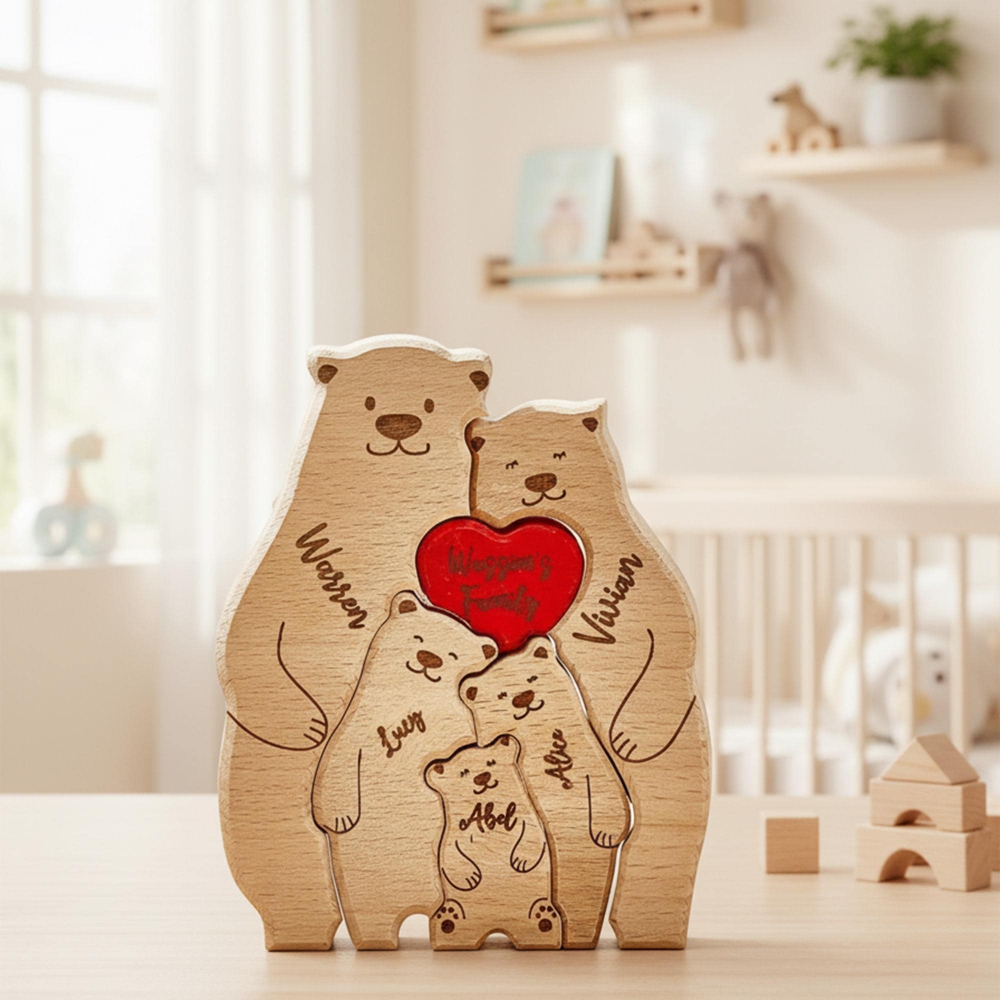 Personalized Wooden Bear Family Puzzle with Family Names