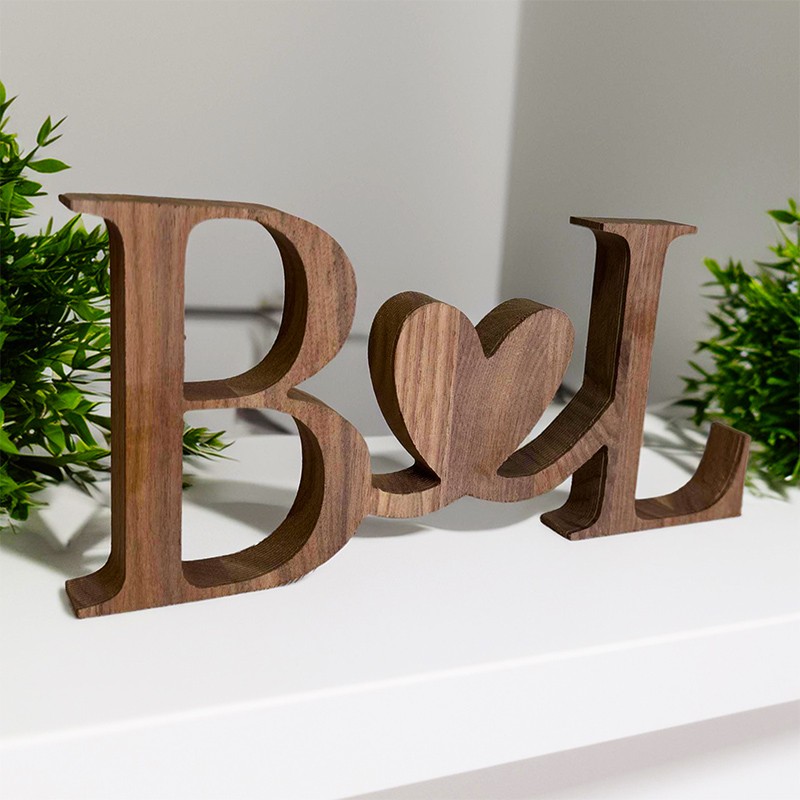 Personalized Wooden Couples Initials Sign with Heart
