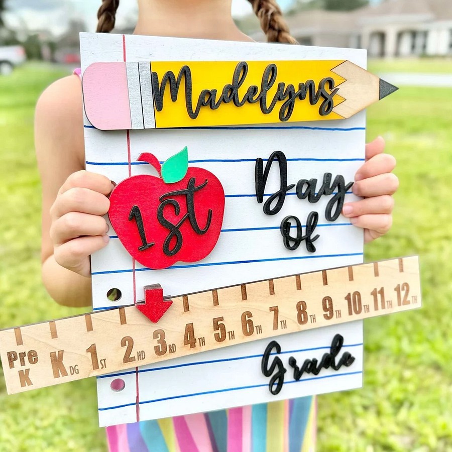 Personalized First Day of School Sign Interchangeable Back to School Sign Gift for Kid