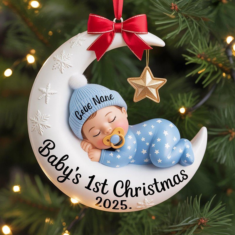 Personalized Baby's First Christmas 3D Effect Moon Acrylic Ornament Baby Gift Idea