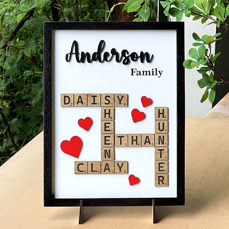 Personalized Scrabble Family Puzzle Sign - Crossword Scrabble Wood Sign Last Name Sign - Christmas Gift Idea