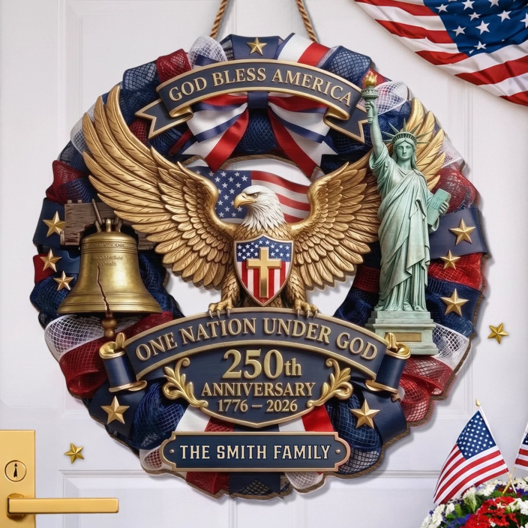 Personalized America 250 Wooden Sign with Family Name – Perfect Patriotic Gift & Home Decor