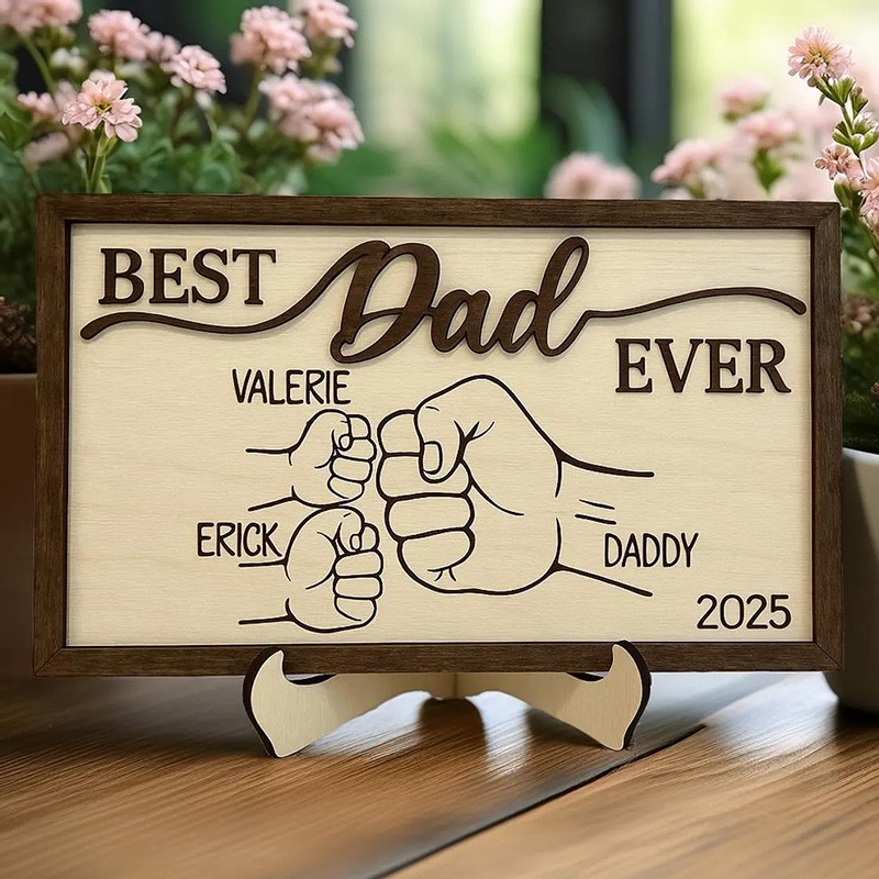Personalized Dad and Kids Fist Bump Name Sign Father's Day Gift