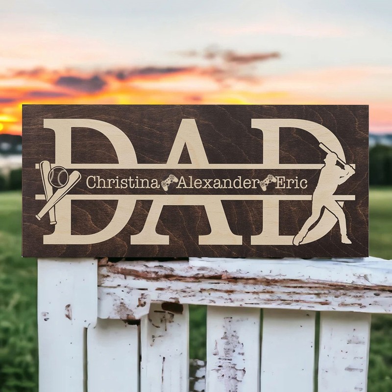 Custom Dad Wood Sign With Kids Names Fathers Day Gift
