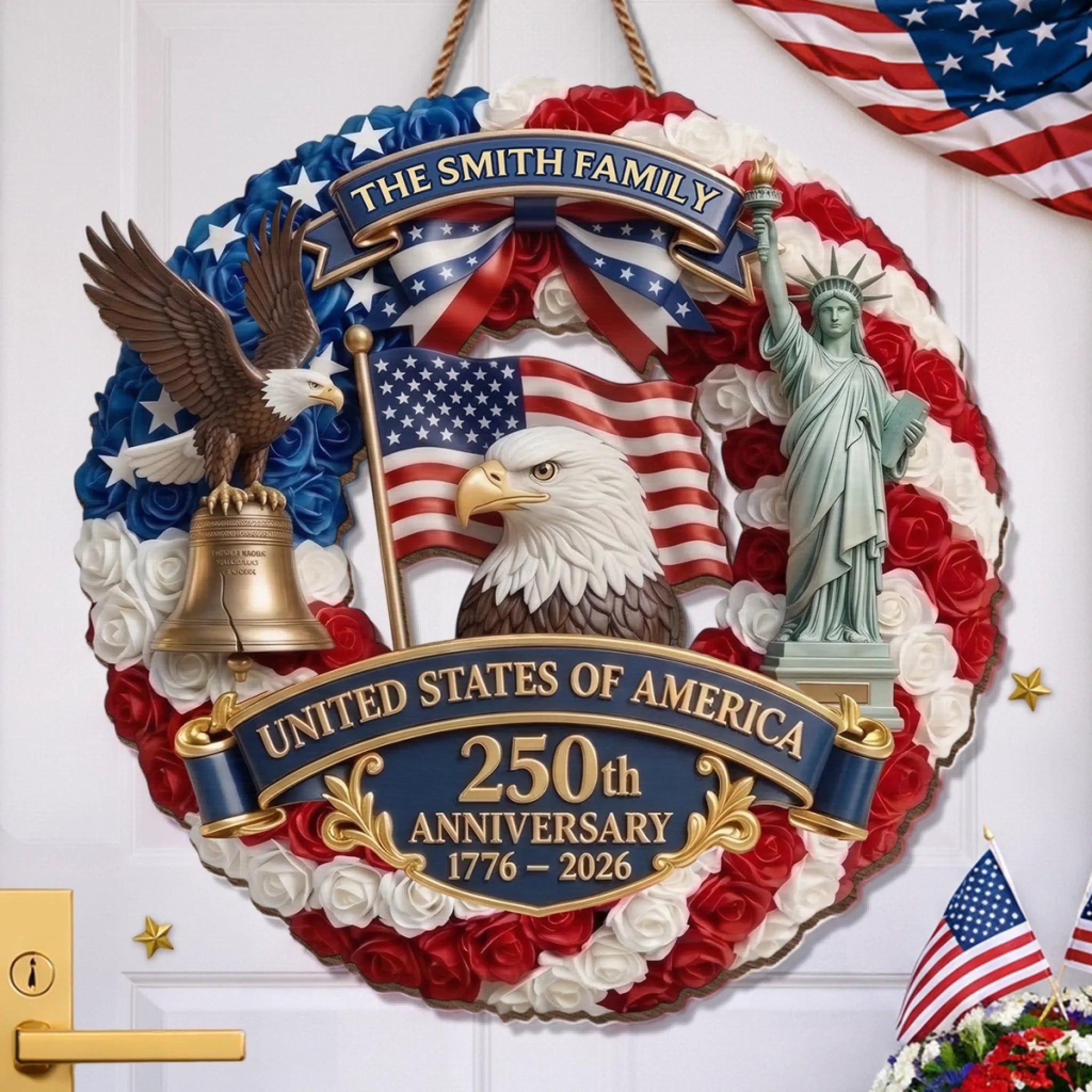 Personalized America 250 Wooden Sign with Family Name – Perfect Patriotic Gift & Home Decor