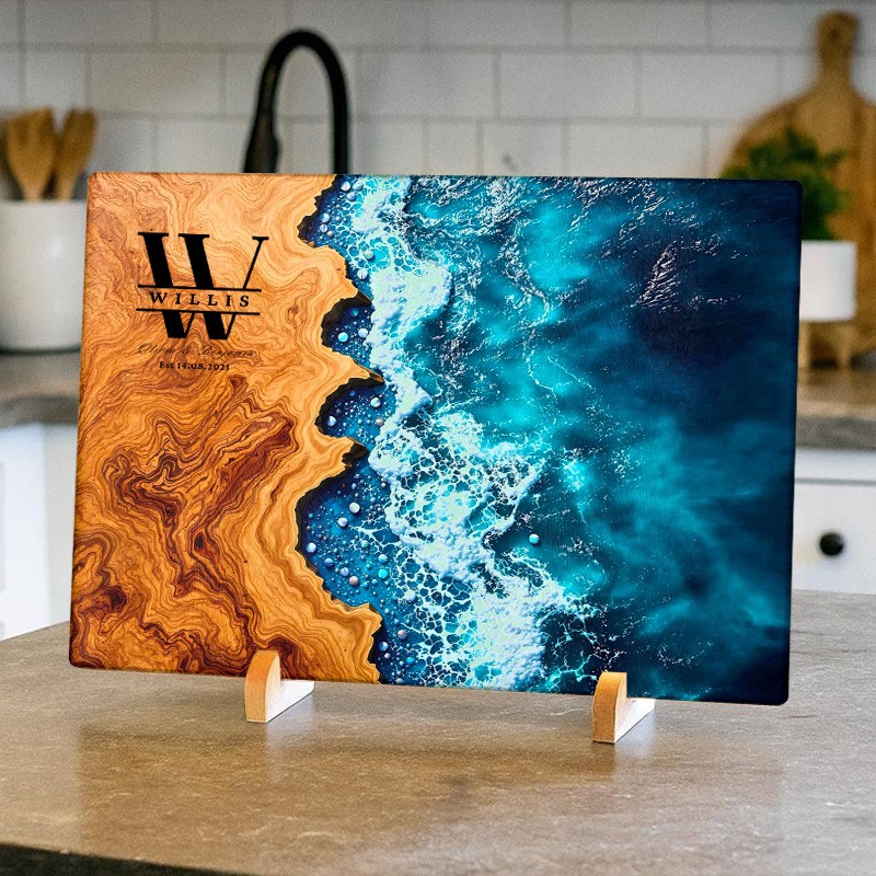 Personalized Glass Charcuterie Board Gift Epoxy River Resin Cutting Serving Board Kitchen Decor