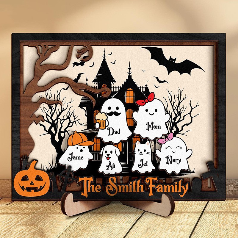 Personalized Halloween Ghost Family Name Sign Cute Halloween Decor