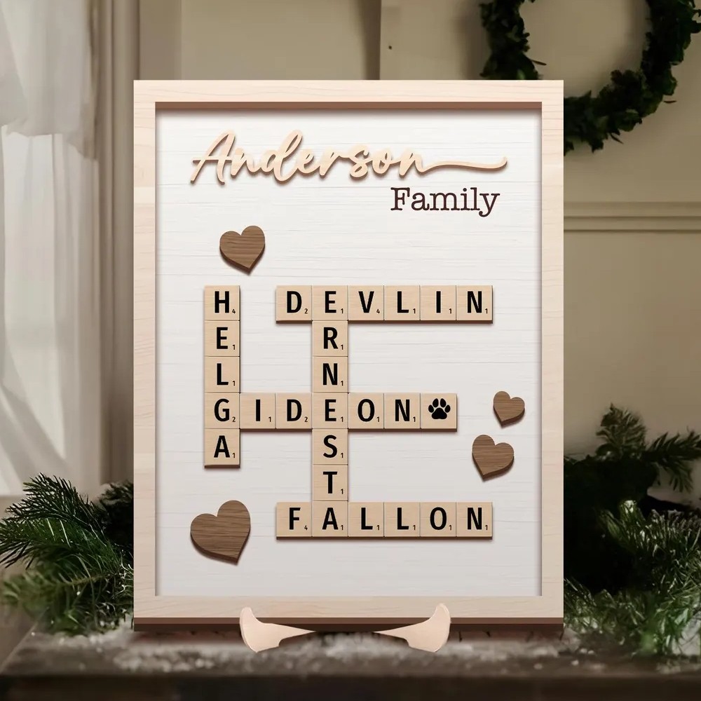 Personalized Family Name Crossword Scrabble Wooden Sign