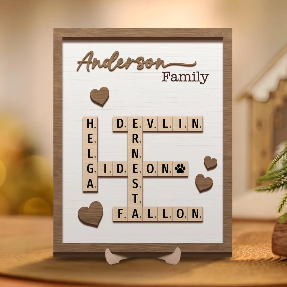 Personalized Family Name Crossword Scrabble Wooden Sign