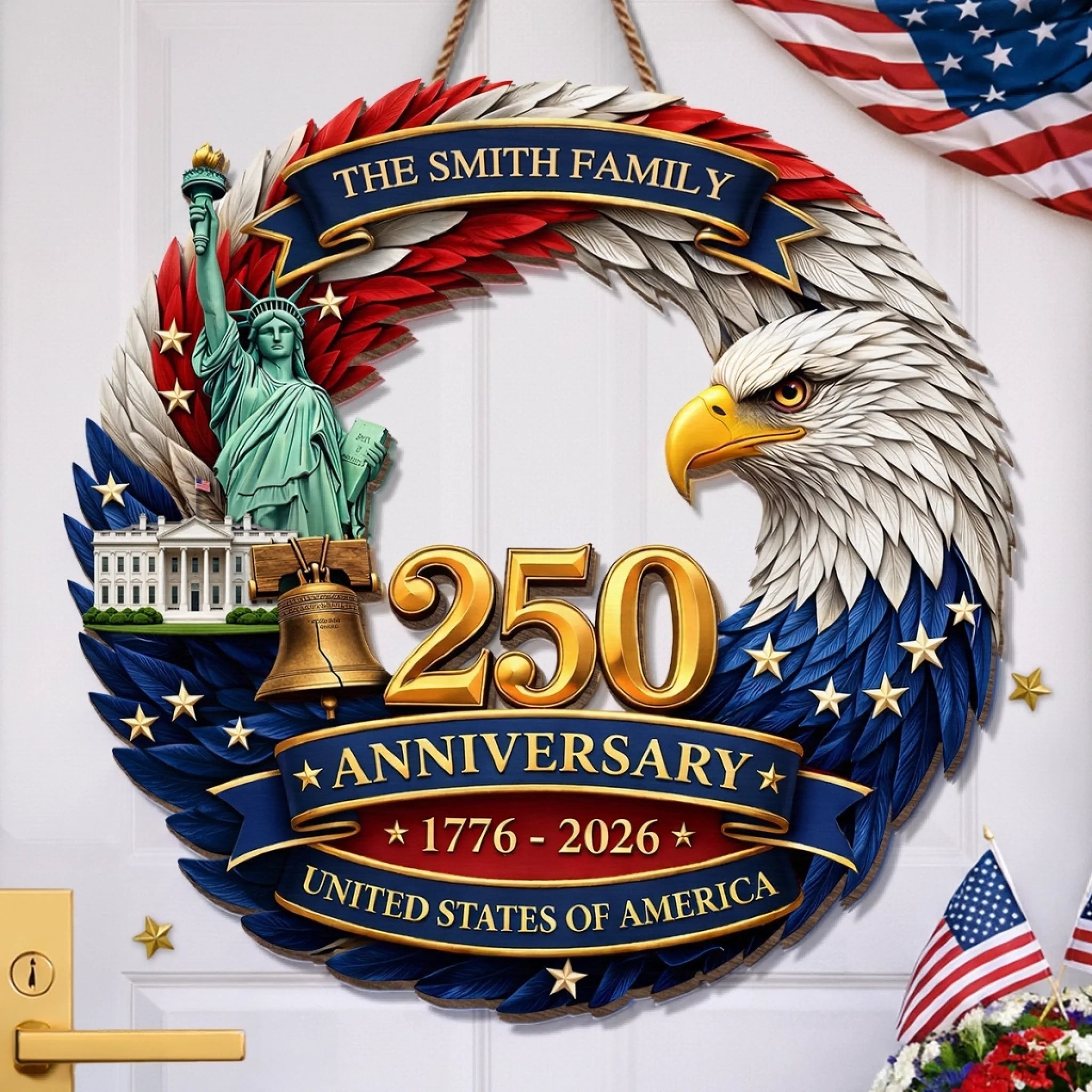 Personalized America 250 Wooden Sign with Family Name – Perfect Patriotic Gift & Home Decor