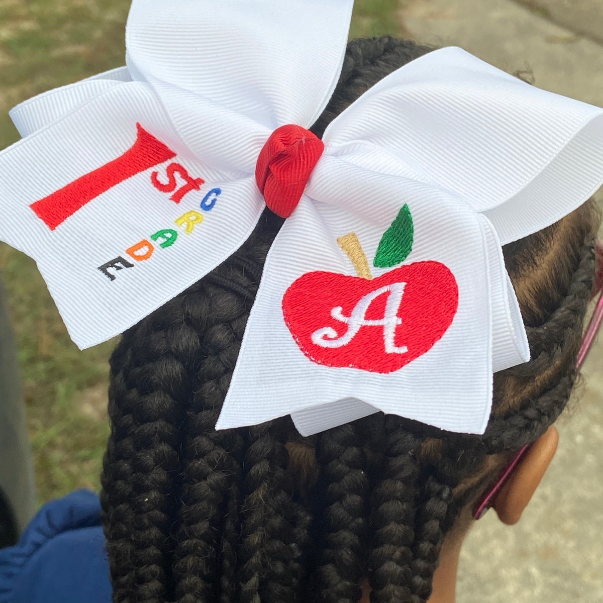 Personalized Back to School Hair Bow Large Monogram Apple Hairbow with Initial for Girls