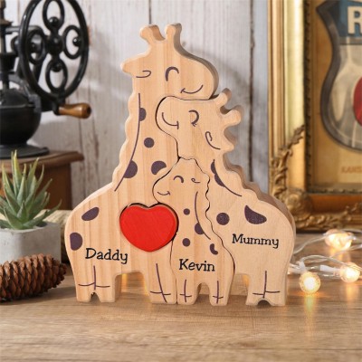 Personalized Wooden Giraffe Family Puzzle with Family Names