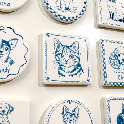 Custom Pet Portrait Ceramic Fridge Magnet, Christmas Gift for Pet Lovers