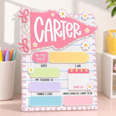 Personalized First Day of School Sign Interchangable Back to School Board Gift for Kid