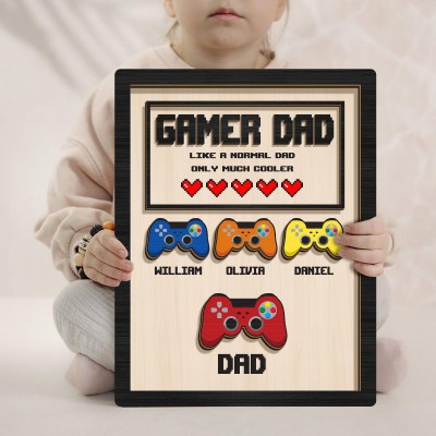 Personalized Gamer Dad Wooden Plaque With Kids Name For Dad Grandpa Father's Day Gift Idea