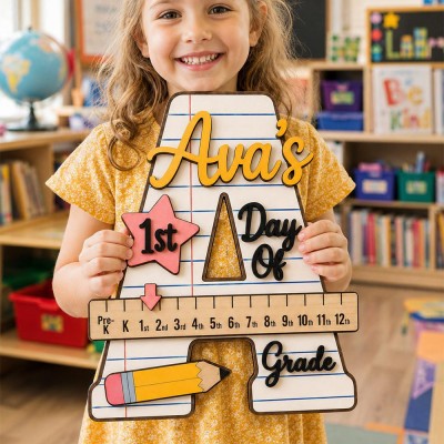 Personalized First Day of School Sign Interchangable Back to School Board Gift for Kid
