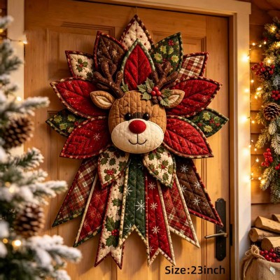 Christmas Quilted Door Hanger Sewing Kit DIY Holiday Patchwork Wreath Craft Kit for Beginners Holiday Gift for Crafters