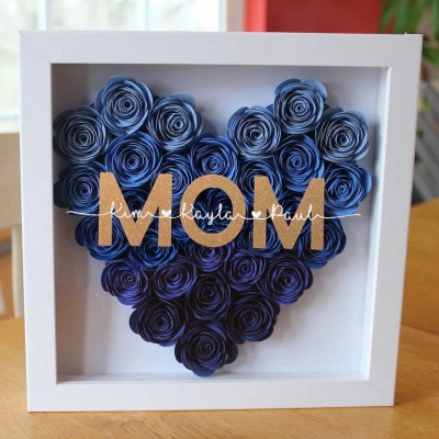 Mom Heart Shaped Monogram Flower Shadow Box Gift For Mothers